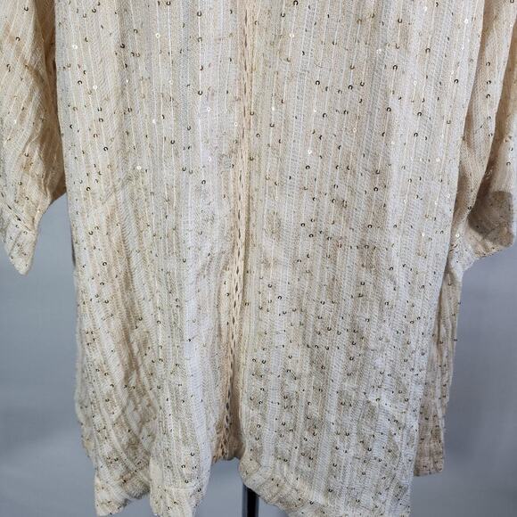 Soft Surroundings Glamour Topper SZ PL Cream Gold Sequin Lagenlook Coastal Beach - Picture 6 of 12